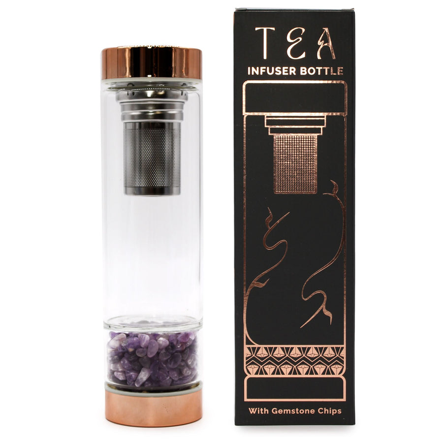 💜 Elisir della Serenità Celeste di Hekate – Bottiglia Infusore in Vetro con Cristalli di Ametista ✨