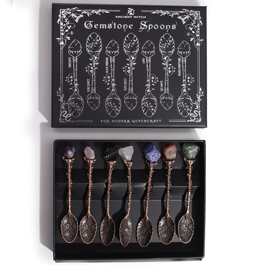 🥣 Set di 7 Cucchiaini Magici in Bronzo con Cristalli