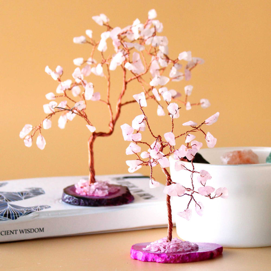 Albero di Pietre Preziose con 100 Quarzo Rosa – Base in Agata Rosa – Amore e Armonia