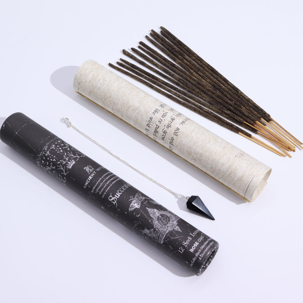 🜂 KIT DI PROTEZIONE & CHIAREZZA ANCIENT WITCH| Incenso Rituale + Pendolo in Ossidiana Nera