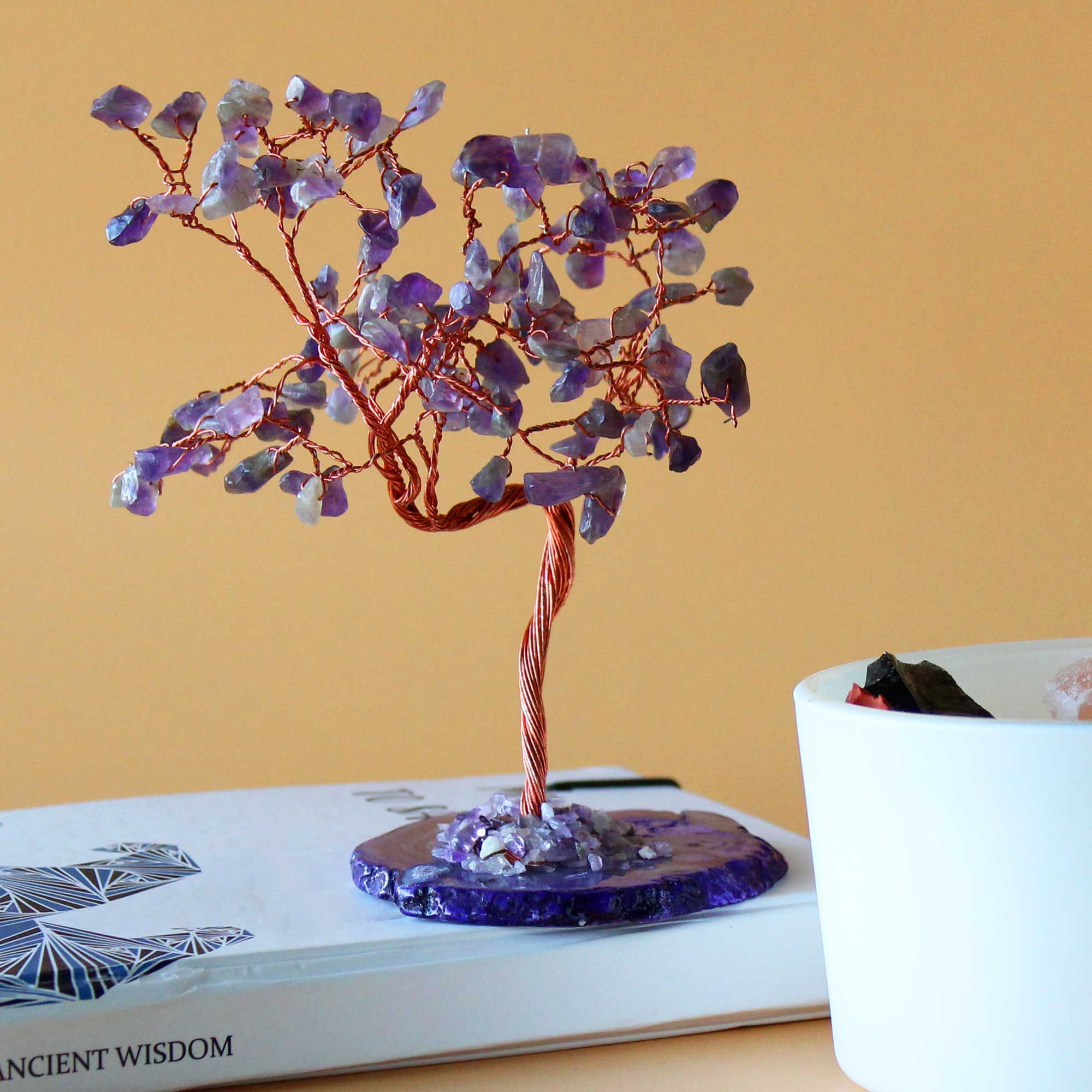 Albero di Pietre Preziose con 100 Ametista – Base in Agata – Protezione e Intuizione