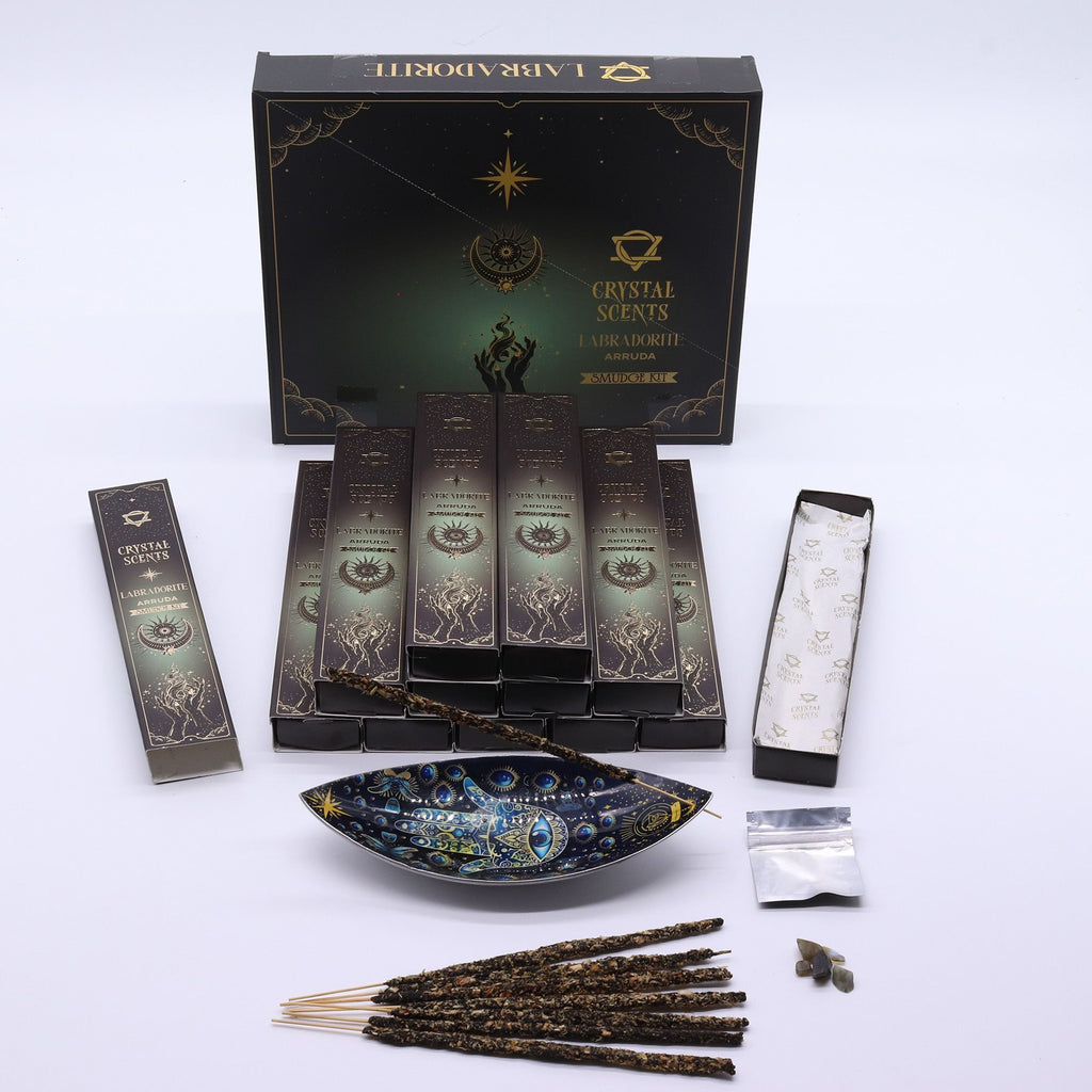 Incenso Smudge all’Arruda con Chips di Labradorite 🖤 Protezione & Intuizione