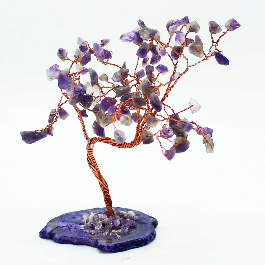 Albero di Pietre Preziose con 100 Ametista – Base in Agata – Protezione e Intuizione