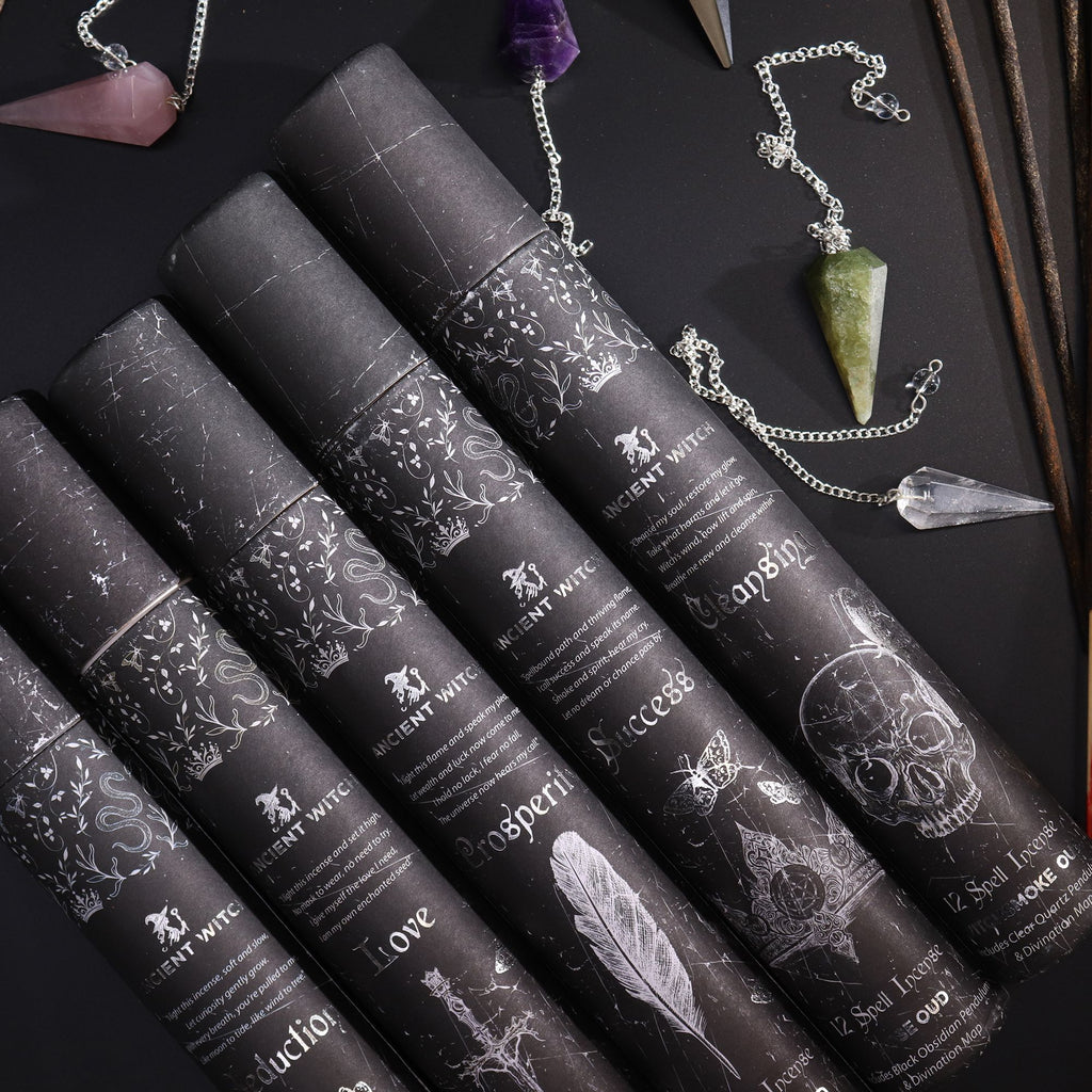 🜂 KIT DI PROTEZIONE & CHIAREZZA ANCIENT WITCH| Incenso Rituale + Pendolo in Ossidiana Nera
