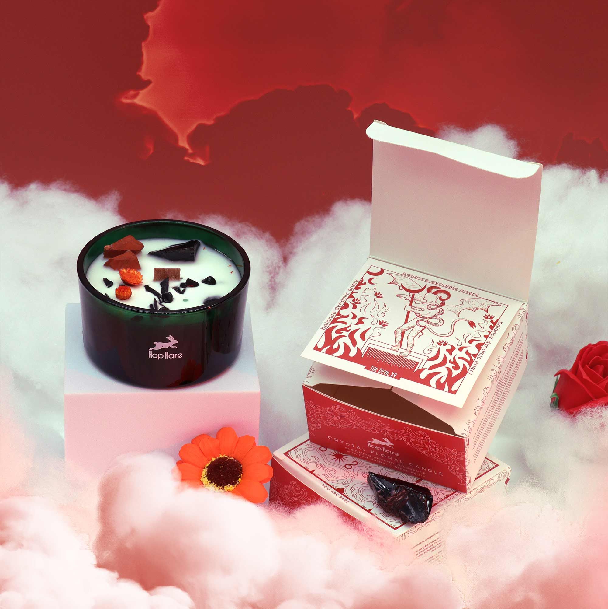 🔥 The Devil – Candela Magica con Cristalli di Agata Nera e Diaspro Rosso