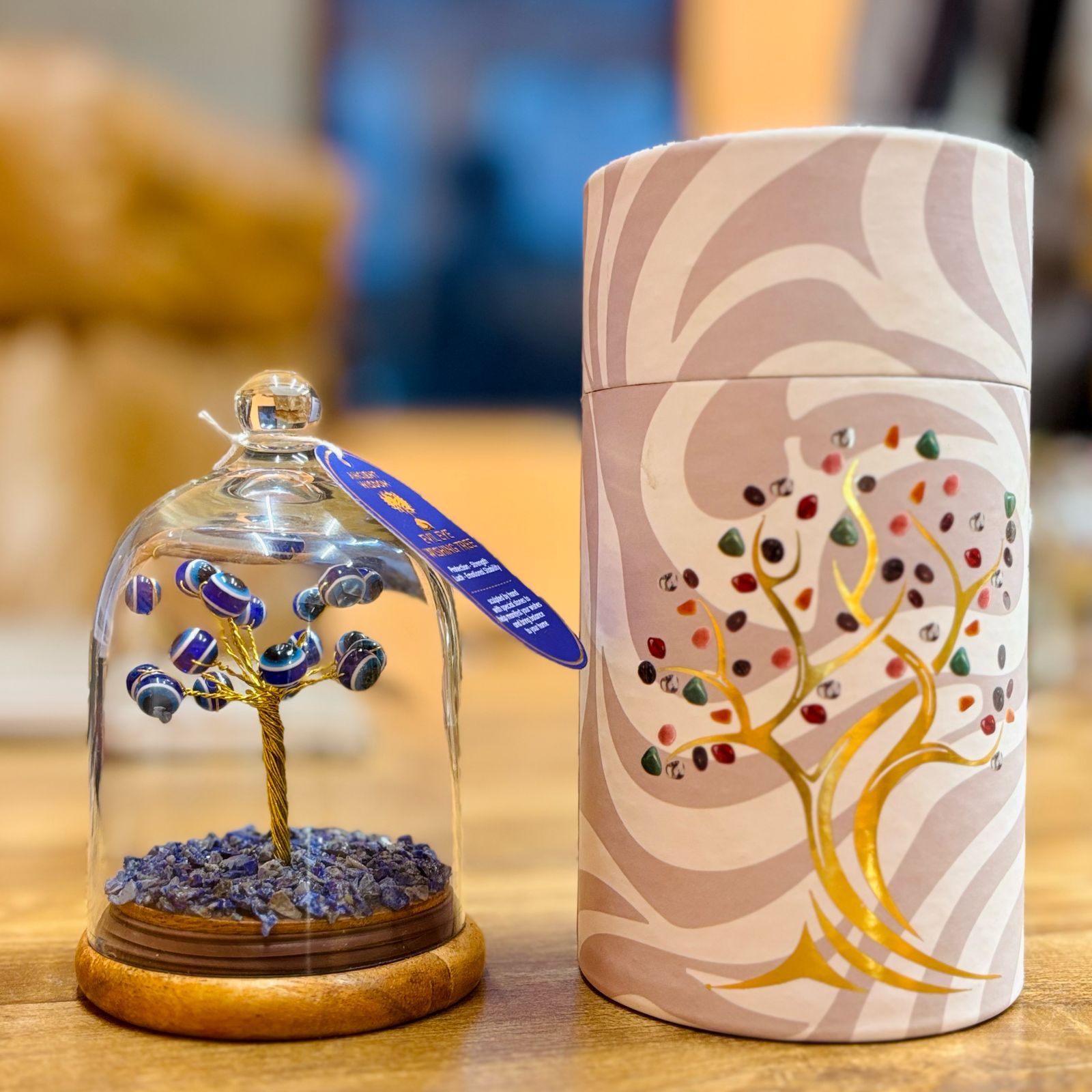 🧿 Albero Protettivo Evil Eye su Lapis Lazuli sotto Campana in Vetro