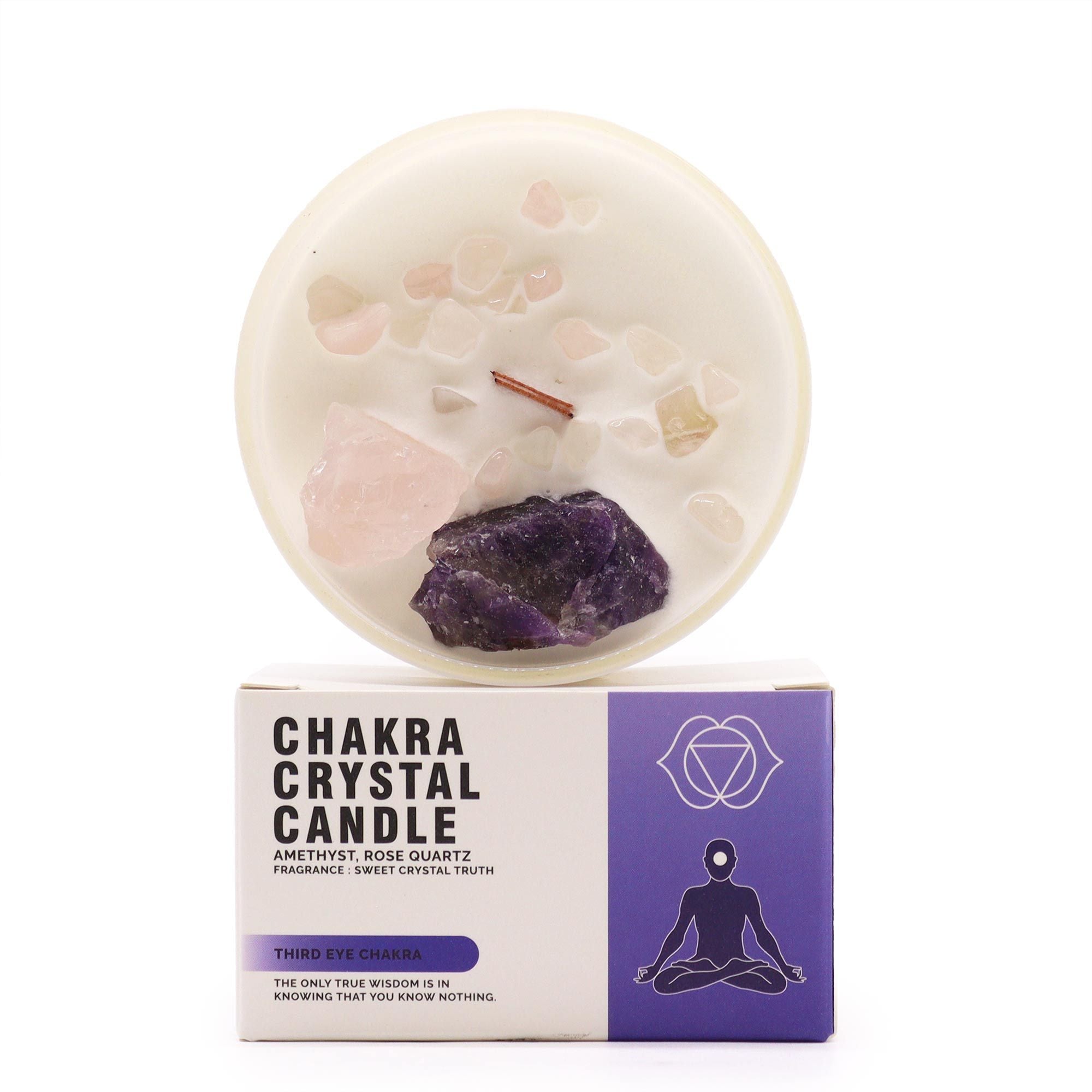 💜 Candela con ametista e quarzo rosa ✦ Chakra del Terzo Occhio ✦ Dolce e chiara verità (17h)