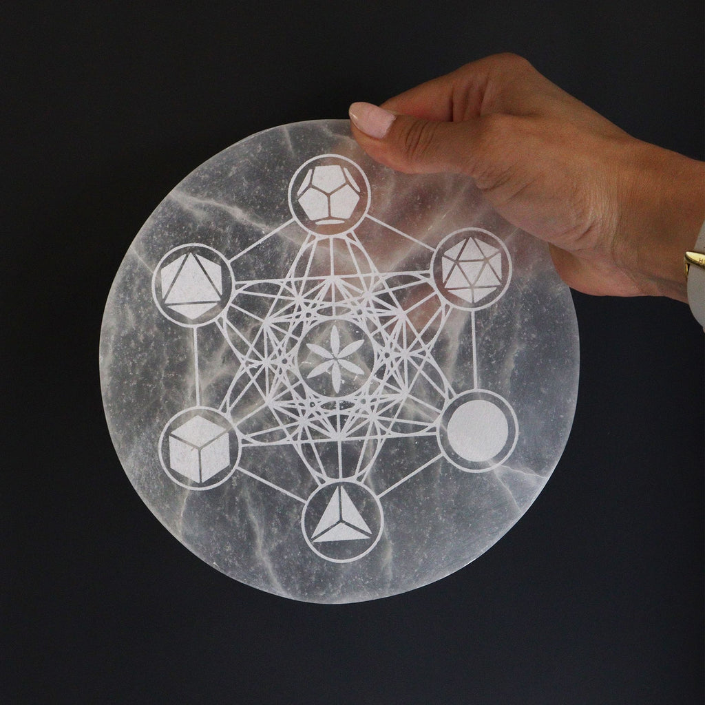 PIATTO DI RICARICA IN SELENITE 18cm - GEOMETRIA SACRA