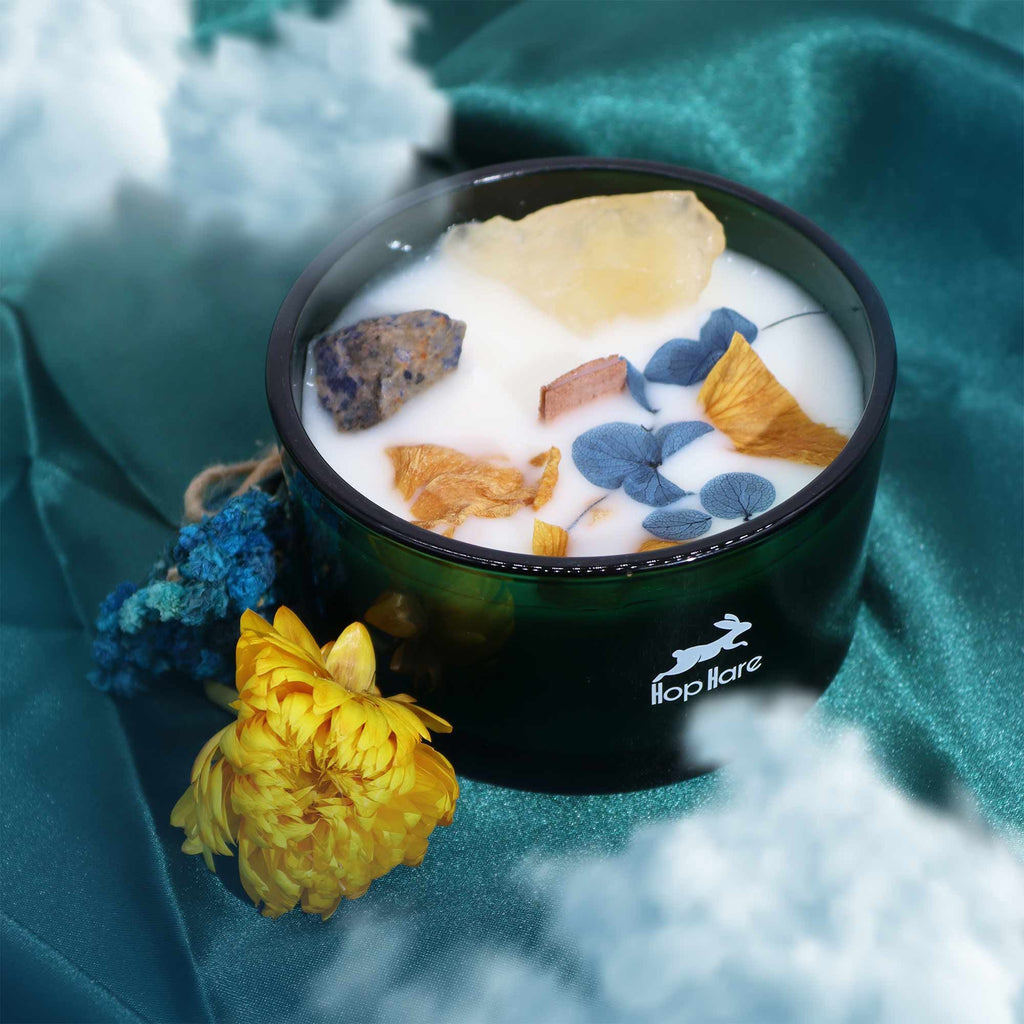 🌞 “Il Sole – Candela Magica di Apollo” – Agrumi Solari, Citrino e Sodalite ✨