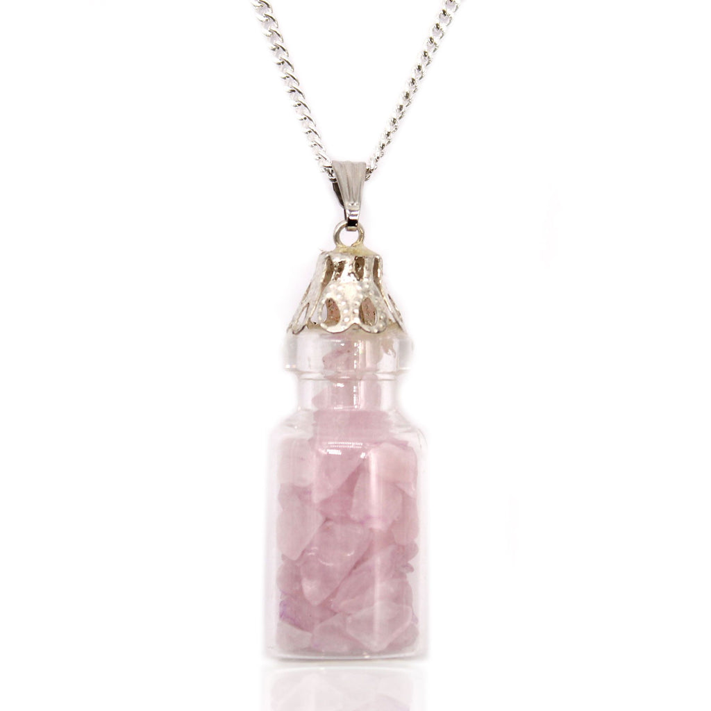 💗 Collana “Amuleto di Afrodite” con Gemme di Quarzo Rosa in Boccetta