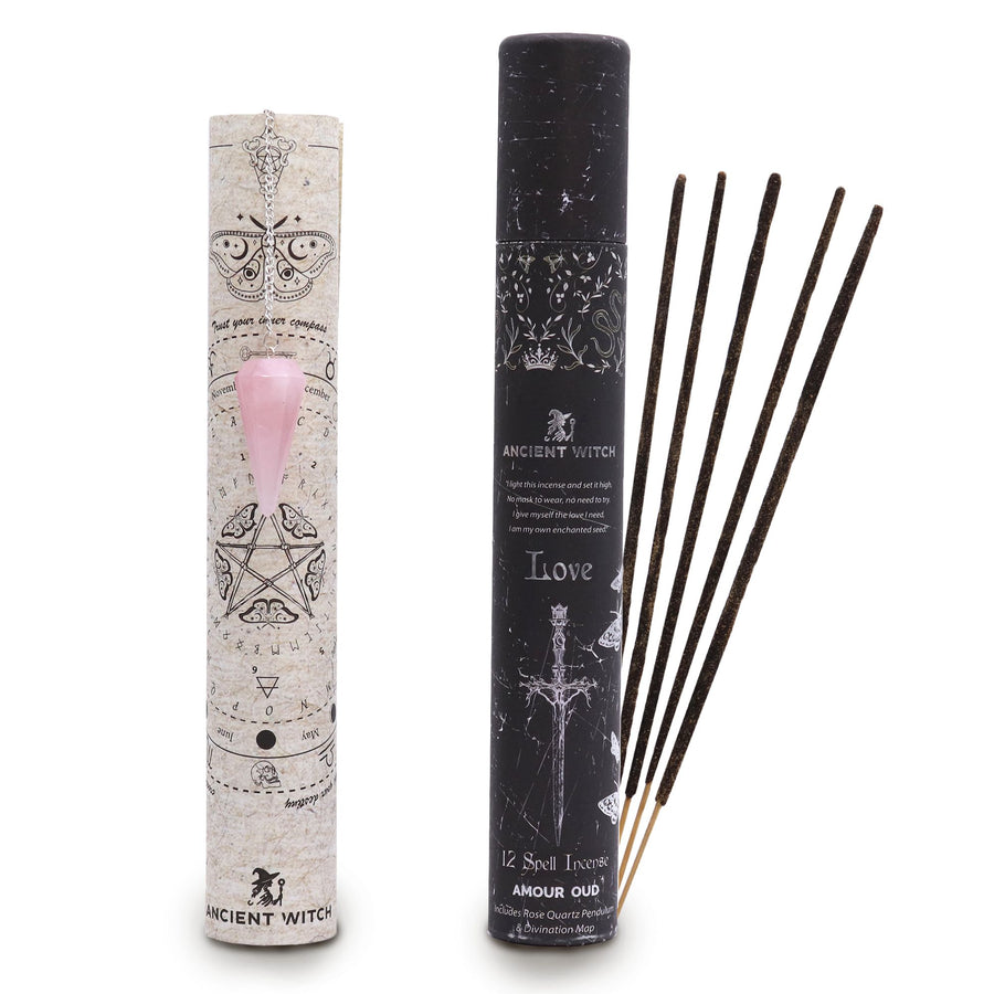 Il Kit dell'amore | 12 Incensi+ Amuleto + Pergamena 🩷 · Amour Oud & Quarzo Rosa