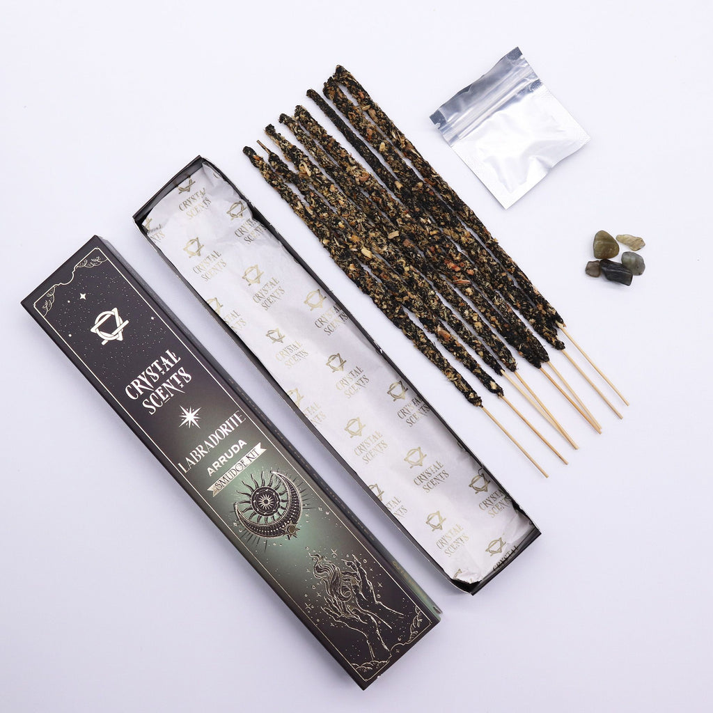 Incenso Smudge all’Arruda con Chips di Labradorite 🖤 Protezione & Intuizione