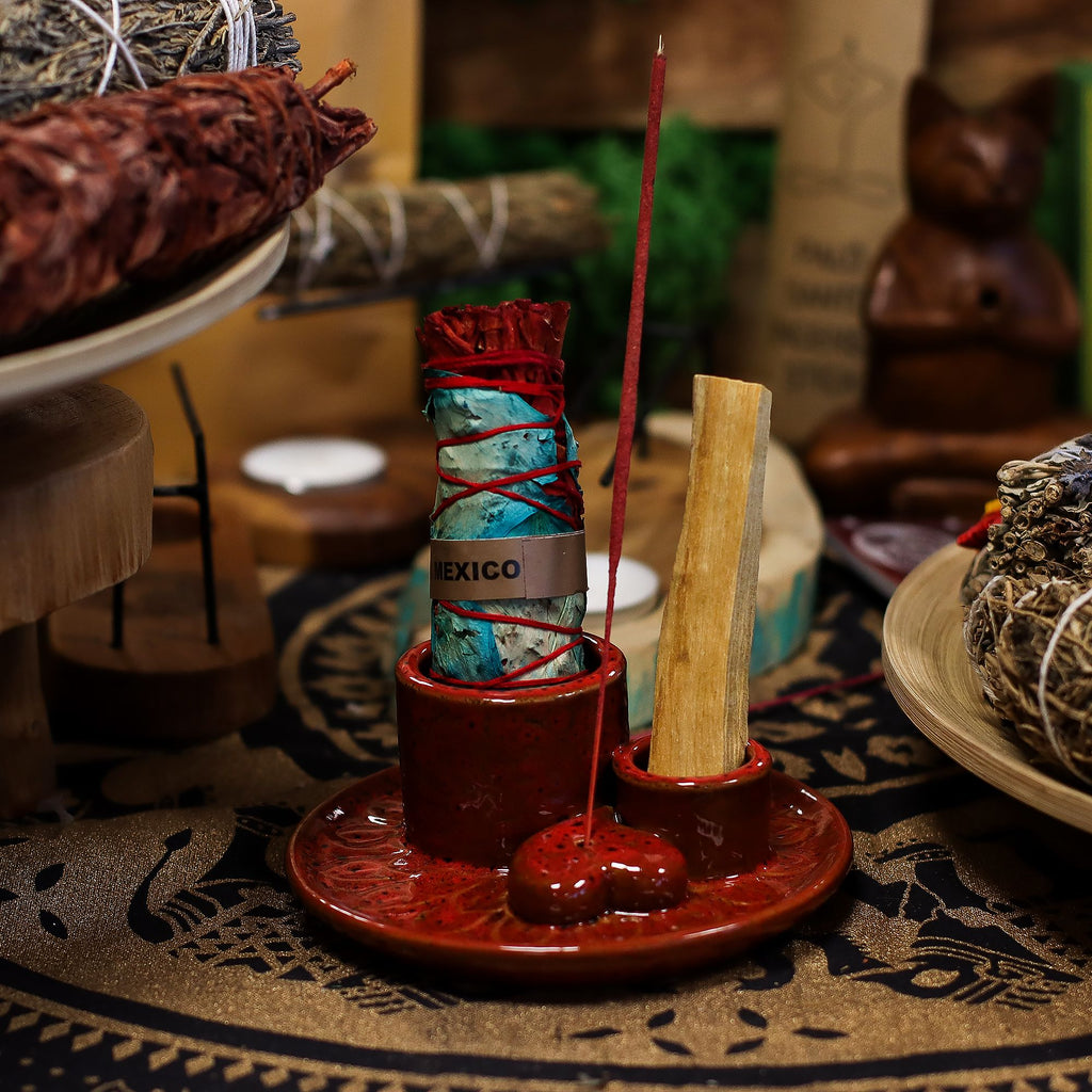 Porta palo santo, smudge e incensi Mandala - Rosso Lucido con Cuore ♥️