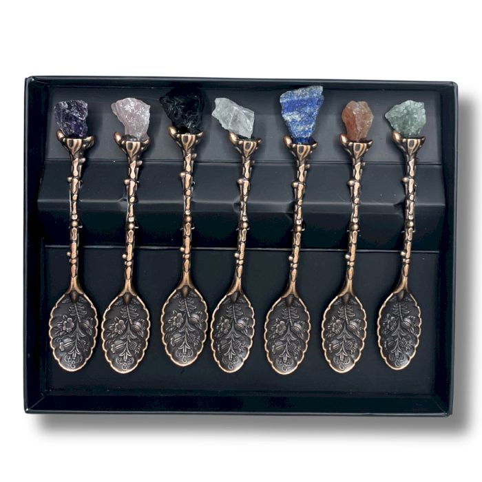 Set of 7 Bronze Gemstone Crystal Witch Spoons