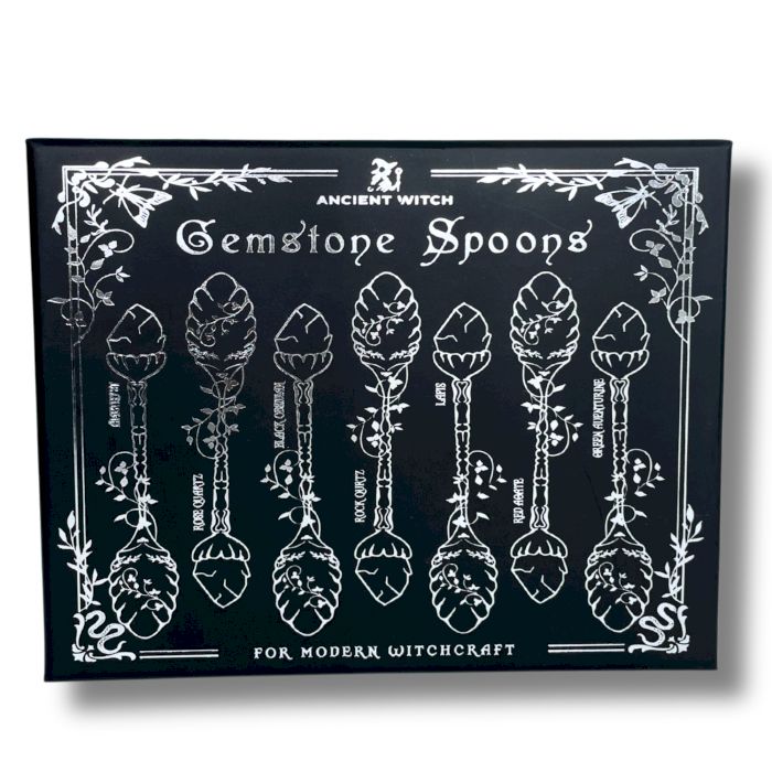 Set of 7 Bronze Gemstone Crystal Witch Spoons