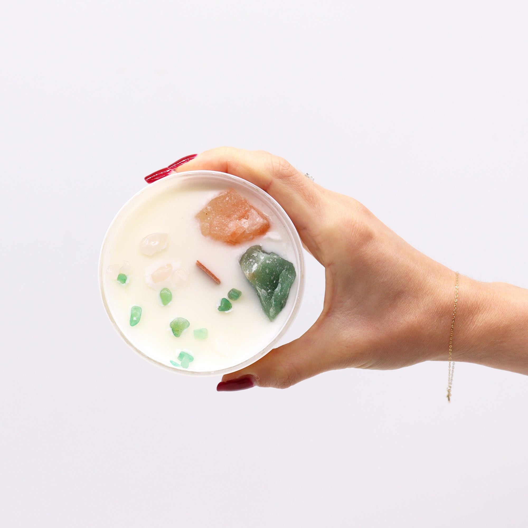 💚 Candela con giada verde e quarzo rosa ✦ Chakra del Cuore ✦ Rose Musk (17h)