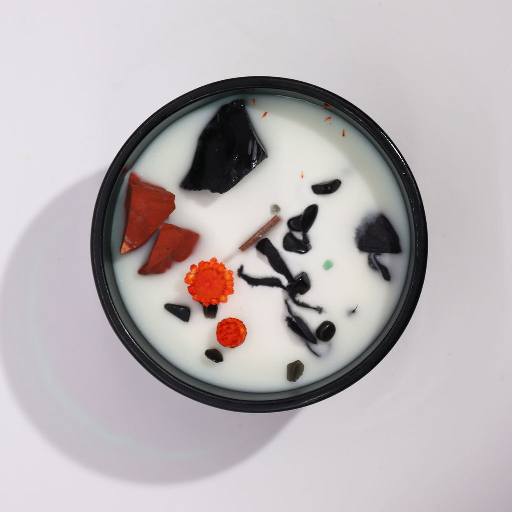 🔥 The Devil – Candela Magica con Cristalli di Agata Nera e Diaspro Rosso