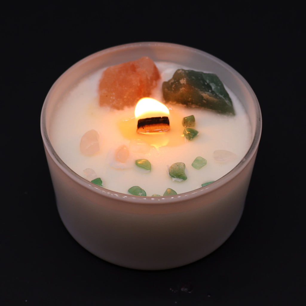 💚 Candela con giada verde e quarzo rosa ✦ Chakra del Cuore ✦ Rose Musk (17h)